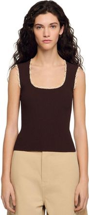 Sandro Crochet detail knit top in Brown at Nordstrom, Size X-Small