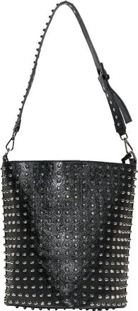 John Richmond Bucket Bag met Ketting en Decoratieve Details - Dames - Schoudertassen - Zwart - ONE Size - Leer - Tassen