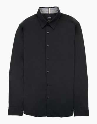 HUGO BOSS Mens Hugo Boss Regular-fit Shirt In Brushed-cotton Flannel Black 001 - Size: 36
