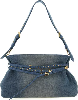 Pinko Blue Cotton Shoulder Womens Bag