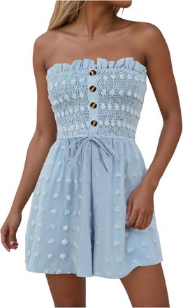 Generic Short Playsuit Ladies Romper Playsuit Shorts Jumpsuit for Women UK Ladies Summer Short Romper Outfits Off Shoulder Sleeveless Drawstring Jumpsuits wit