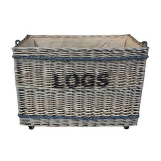 Red Hamper Wicker Jumbo Log Basket on Wheels in Brown