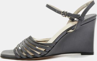 Ferragamo Grey Leather Strappy Wedge Sandals