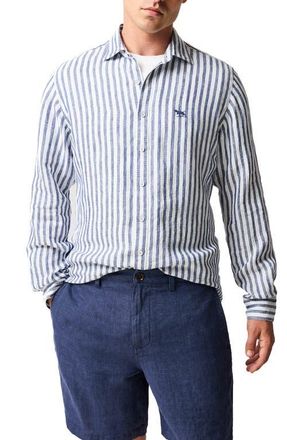 Rodd & Gunn Seadown Original Fit Stripe Linen Button-Up Shirt in French Navy at Nordstrom, Size Xxx-Large