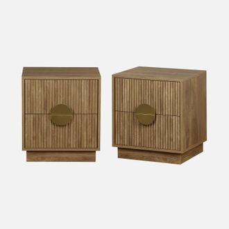 Sweeek Mesita De Noche De 2 Cajones Efecto Madera De Mango Estriada, Set De 2