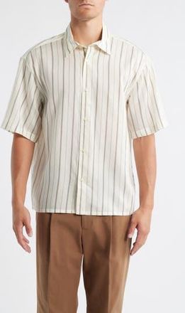 Open Edit Oversize Stripe Short Sleeve Button-Up Shirt in Ivory Kiyoshi Stripe at Nordstrom Rack, Size X-Small