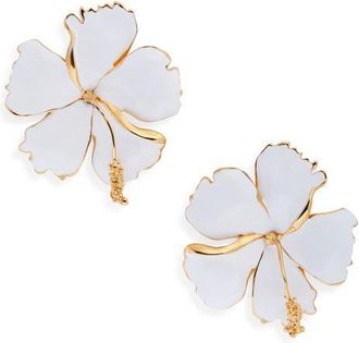 Oscar De La Renta Hibiscus Enamel Earrings in White at Nordstrom