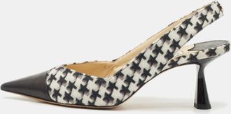 Jimmy Choo London Black/white Houndstooth Fabric And Leather Liya Slingback Pumps