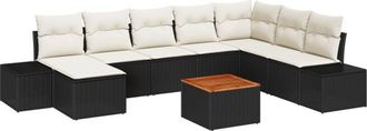 vidaXL Garden Sofa Set 9 pcs Black, white Vidaxl