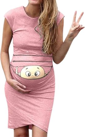 Generic Womens Maternity Dress UK Sale Clearance Ladies Cute Baby Printed Cap Sleeve Nursing Dresses Round Neck Pregnant Dress Maternity Skirt Summer Casual P