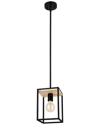 Eglo Eglo Libertad 1 Light Open Frame Pendant With Structured Black & Wood Finish
