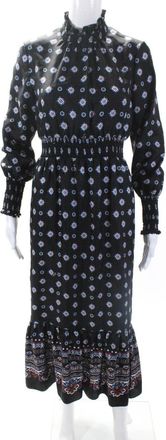 Erdem Erdem Womens High Neck Long Sleeves Tiered Maxi Dress Black Paisley