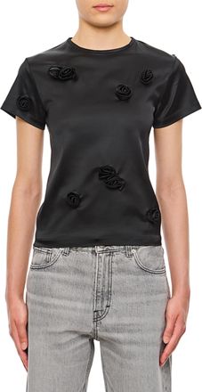 Sportmax Mendoza Fitted Top With Black Embroidered Roses