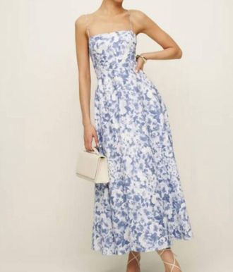 Reformation Monette Floral Dress In Larkspur Blue