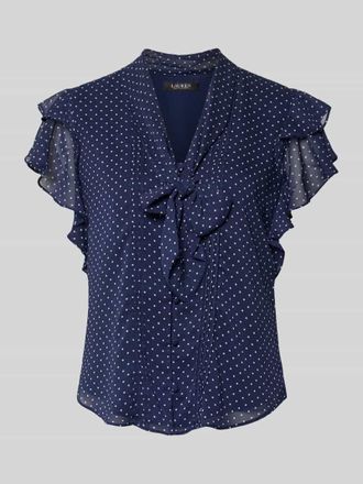 Lauren Ralph Lauren Regular Fit Schluppenbluse mit Volants Modell PRUGAN in Marine, Gr&ouml;&szlig;e M