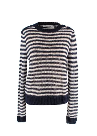 Dior Black Striped Alpaca Blend Jumper with Gold Button Detail Size S