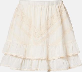Juliet Dunn Ruffled lace-trimmed cotton miniskirt