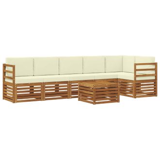 vidaXL Conjunto De Sof&aacute; Seccional Con Coj&iacute;n 7 Pcs Natural Y Crema Vidaxl