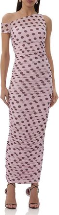 AFRM Biona Printed One-Shoulder Ruched Mesh Maxi Dress in Rose Dot at Nordstrom, Size X-Large