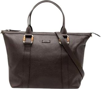 Gucci Pre-owned Tote Bags, female, Brown, Size: ONE SIZE Pre-owned Bamboo Leather 2way Tote Bag