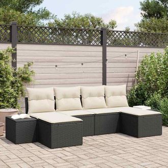 vidaXL Vidaxl - Conjunto De Sof&aacute; De Jard&iacute;n Con Coj&iacute;n 6 Pcs Negro Polirat&aacute;n