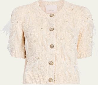 Cinq &agrave; Sept Coralie Embellished Puff-Sleeve Cardigan