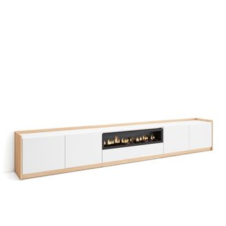 Skraut Home Skraut Home - Mueble Tv, Televisi&oacute;n, 310x37x50cm, Para Tv Hasta 80, Chimenea El&eacute;ctrica, Blanco Y Roble Soft