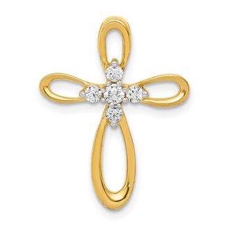 Diamond2Deal 14k Yellow Gold 1/5ct. Diamond Cross Chain Slide Pendant