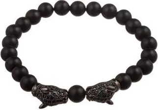 Eye Candy Los Angeles Mens Leopard Head Beaded Bracelet in Black at Nordstrom Rack