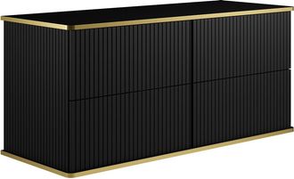 Vente-Unique Mueble de baño estriado suspendido con ribete dorado - Negro - 120 cm - KELIZA