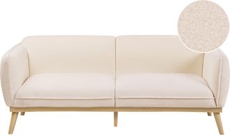 Beliani Sof&aacute; 3 Plazas De Boucl&eacute; Estilo Escandinavo Con Patas C&oacute;nicas De Madera Tapizado Beige Claro Ljung