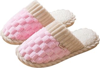 Generic Womens Slippers Ladies Fashion Winter Warm Solid Color Headed Flat Bottom Footwear Teddy Plush Thickened Home Indoor Outdoor Shoes For Couples Ladies 