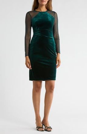 Vince Camuto Long Sleeve Ruched Velvet Body-Con Dress in Hunter at Nordstrom Rack, Size 2