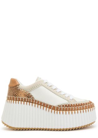 Chlo&eacute; Nama 80 Thong Leather Wedge Sandals - Bright Brown - 41 (IT41/ UK8)