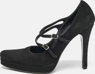Casadei Black Suede Mary Jane Platform Pumps Size 36