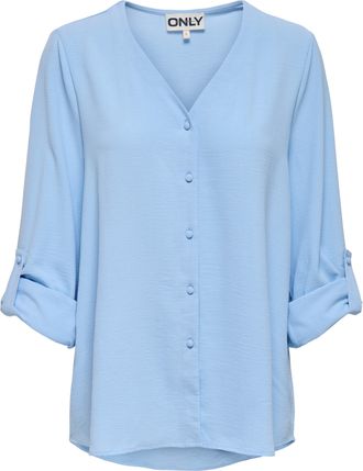 Only Shirtbluse ONLY ONLJANA METTE V-NECK LS SHIRT NOOS WVN, Damen, Gr. XS, chambray blau, Web, Obermaterial: 100% Polyester, unifarben, regular fit normal
