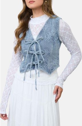 Blu Pepper Floral Front Tie Vest in Denim at Nordstrom Rack, Size Medium