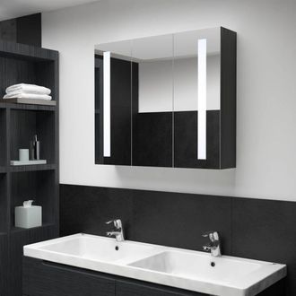 Berkfield Home LED Bathroom Mirror Cabinet 89x14x62 cm in Black | Size: 89 x 14 x 62 cm