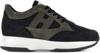 Hogan Dark Suede Fabric Logo Low-Top Sneakers