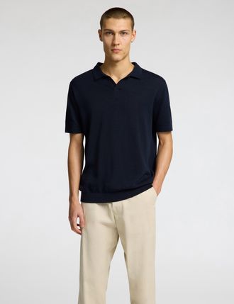 Selected Poloshirt SELECTED SLHMATTIS SS KNIT SUN OPEN POLO NOOS, Herren, Gr. M, blau (sky captain), Strick, Obermaterial: 65% Baumwolle, 35% Leinen, unifarben