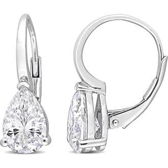 Delmar Pear Cut Created Moissanite Lever Back Earrings in White at Nordstrom Rack