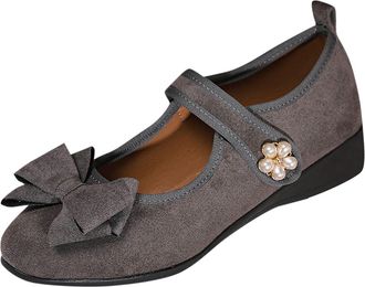 Generic Womens Mary Jane Shoes Bow Comfortable Wedge Shoes Solid Color Breathable Versatile Lightweight Casual Ballet Shoe Work Office Leisure Gray