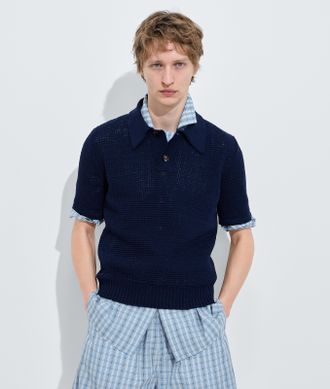 Bottega Veneta Cotton Crochet Polo - Blue - Man - M
