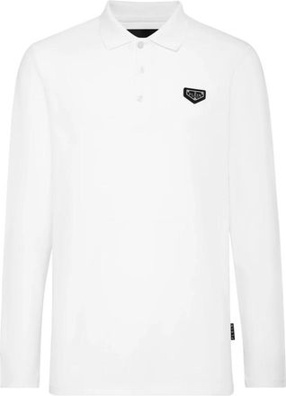 Philipp Plein Slim Fit Polo met Lange Mouwen - Heren - Polos - Wit - 2XL - Katoen - Tops