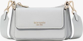 Kate Spade New York Womens Double Up Pebbled Leather Crossbody - Grey - One Size