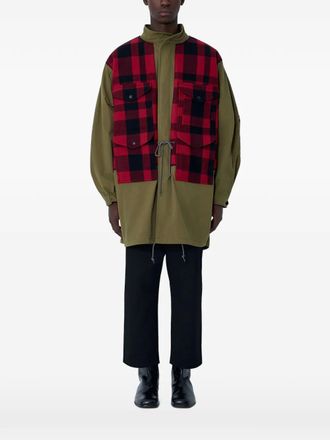 Junya Watanabe check-panel tailored coat - men - Wool - M - Green