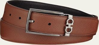 Ferragamo Mens Textured Leather Belt with Gancini Detail
