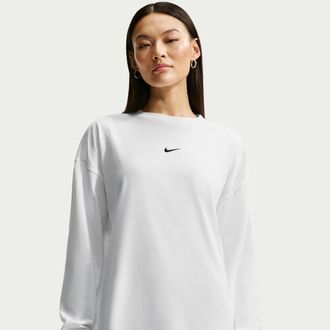 Nike Womens Nike Sportswear Classic Oversized Long-Sleeve T-Shirt in White | IH7598-100