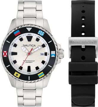 Nautica Nct Sea Dive 3-Hand Recycled Stainless Steel And Silicone Strap Watch Se
