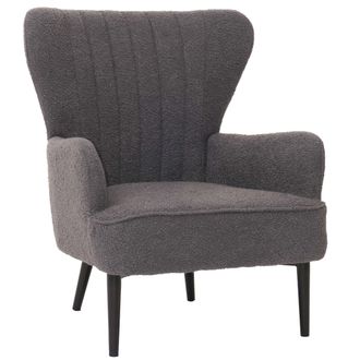 Hhg Nunca Usado] Sill&oacute;n Hhg 067, Sill&oacute;n De C&oacute;ctel/sill&oacute;n De Orejas Tapizado Retro Vintage Tejido Boucl&eacute; (600g/m&sup2;) Oeko-tex, Gris Oscuro
